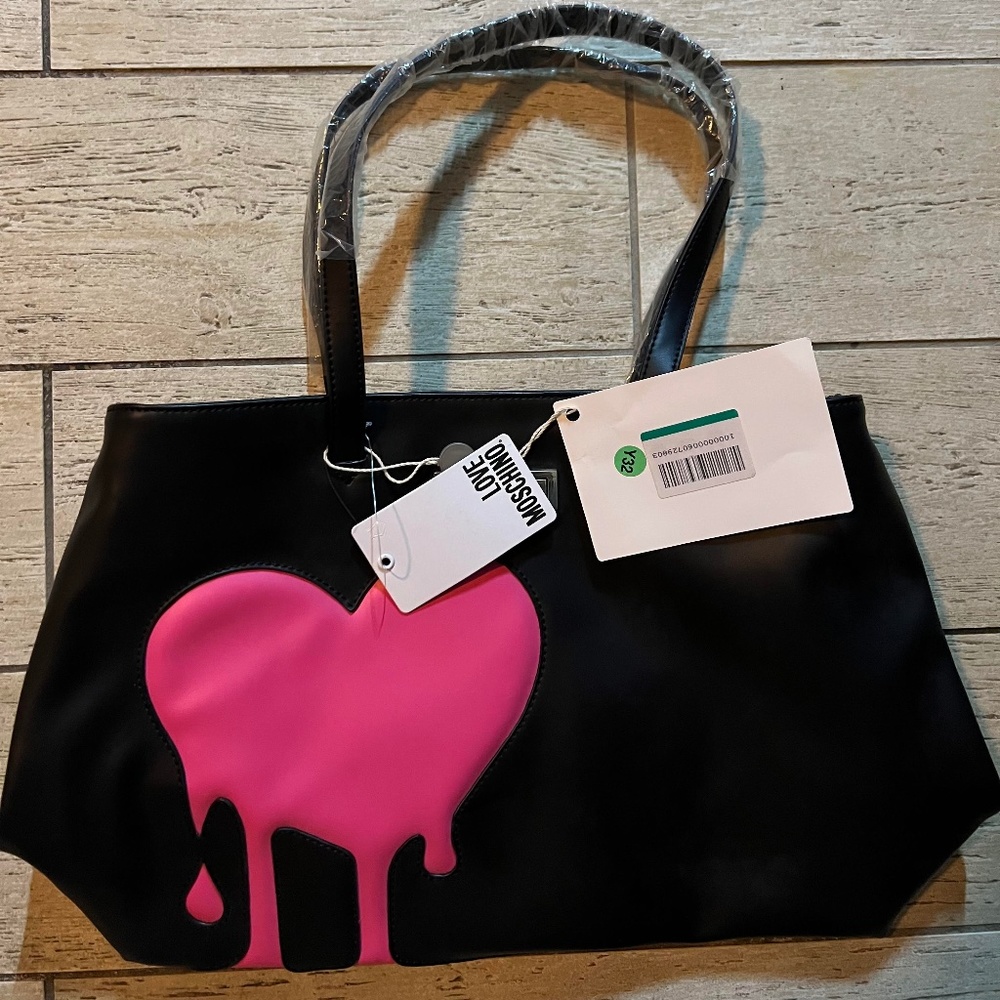 Moschino Black Bag with Pink Dripping Heart